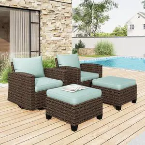 HERA'S HOUSE 4 Pieces Patio Furniture Set, Swivel Rocking Chairs & Ottomans, Wicker Outdoor Conversation Set for Deck Garden Backyard Porch(Blue) HERA'S HOUSE 4 Pieces Patio Furniture Set, Swivel Rocking Chairs & Ottomans, Wicker Outdoor Conversation Set for Deck Garden Backyard Porch(Blue)