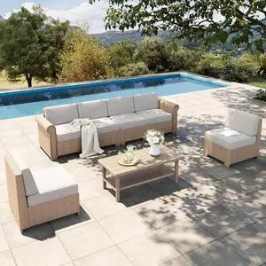 HERA'S HOUSE Patio Furniture Set 7 Pieces, Outdoor Sectional Wicker Sofa with 44" Coffee Table All Weather 6 Seats, 5.5" Thick Waterproof Cushion Modular Conversation Set for Garden Deck Backyard HERA'S HOUSE Patio Furniture Set 7 Pieces, Outdoor Sectional Wicker Sofa with 44" Coffee Table All Weather 6 Seats, 5.5" Thick Waterproof Cushion Modular Conversation Set for Garden Deck Backyard