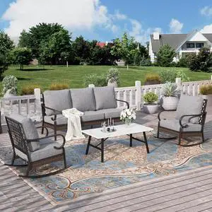 HERA'S HOUSE 4-Piece Metal Outdoor Conversation Set, 5 Seats, Black/Gray | Coffee Table, Single chairs could support up to 350lbs HERA'S HOUSE 4-Piece Metal Outdoor Conversation Set, 5 Seats, Black/Gray | Coffee Table, Single chairs could support up to 350lbs