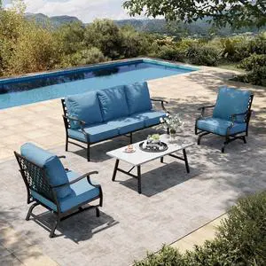 HERA'S HOUSE 4 PCS Patio Furniture Set, Navy Blue | 5 Seats Size, Navy Blue Rocker Color, CUSHIONED CHAIRS AND SOFA FOR UPGRADED COMFORT5 HERA'S HOUSE 4 PCS Patio Furniture Set, Navy Blue | 5 Seats Size, Navy Blue Rocker Color, CUSHIONED CHAIRS AND SOFA FOR UPGRADED COMFORT5