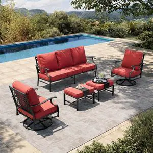 HERA'S HOUSE 5 Piece Patio Furniture Set, 2 x Swivel Chair, 2 x Ottoman, 1 x 3-Seat Sofa, All Cushioned 7 Seats Metal Outdoor Conversation Set for Lawn Garden Backyard HERA'S HOUSE 5 Piece Patio Furniture Set, 2 x Swivel Chair, 2 x Ottoman, 1 x 3-Seat Sofa, All Cushioned 7 Seats Metal Outdoor Conversation Set for Lawn Garden Backyard