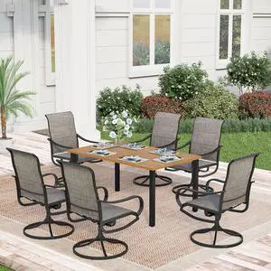 HERA'S HOUSE 7 Pieces Patio Dining Set, Outdoor Table Chairs Set for 6, 6 x Textilene Padded Swivel Chair, 1 x 60 Modern Metal Dining Table for Patio, Lawn, Garden, Porch HERA'S HOUSE 7 Pieces Patio Dining Set, Outdoor Table Chairs Set for 6, 6 x Textilene Padded Swivel Chair, 1 x 60 Modern Metal Dining Table for Patio, Lawn, Garden, Porch