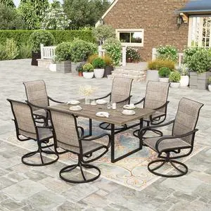 HERA'S HOUSE 7 Pieces Patio Dining Set, Outdoor Table Chairs Set for 6, 6 x Textilene Padded Swivel Chair, 1 x 64 Modern Metal Dining Table for Patio, Lawn, Garden, Porch HERA'S HOUSE 7 Pieces Patio Dining Set, Outdoor Table Chairs Set for 6, 6 x Textilene Padded Swivel Chair, 1 x 64 Modern Metal Dining Table for Patio, Lawn, Garden, Porch