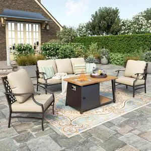 HERA'S HOUSE 4 PCS Patio Fire Pit Furniture Set, 2 x Single Chair, Poolside | 4 PCS Set Size, Leg Chairs + Wood Like Table Color, Modern Style, CUSHIONED CHAIRS AND SOFA FOR UPGRADED COMFORT5 HERA'S HOUSE 4 PCS Patio Fire Pit Furniture Set, 2 x Single Chair, Poolside | 4 PCS Set Size, Leg Chairs + Wood Like Table Color, Modern Style, CUSHIONED CHAIRS AND SOFA FOR UPGRADED COMFORT5
