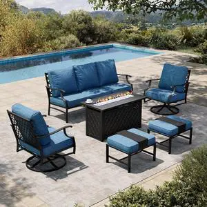 HERA'S HOUSE 6-Piece Metal Steel Outdoor Conversation Set, Fire Pit Table | 7 Seats, Pacific Blue, Single chairs could support up to 350lbs HERA'S HOUSE 6-Piece Metal Steel Outdoor Conversation Set, Fire Pit Table | 7 Seats, Pacific Blue, Single chairs could support up to 350lbs