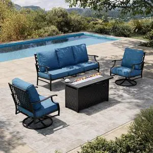 HERA'S HOUSE 4-Piece Metal Steel Outdoor Conversation Set, Fire Pit Table | 5 Seats, Pacific Blue, Single chairs could support up to 350lbs HERA'S HOUSE 4-Piece Metal Steel Outdoor Conversation Set, Fire Pit Table | 5 Seats, Pacific Blue, Single chairs could support up to 350lbs