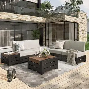 HERA'S HOUSE 6-Piece Patio Furniture Set, All Weather Outdoor Sectional Sofa with Coffee Table & Side Table, 5.9" Thick Waterproof Cushions, Modular Conversation Set for Garden, Deck, Backyard HERA'S HOUSE 6-Piece Patio Furniture Set, All Weather Outdoor Sectional Sofa with Coffee Table & Side Table, 5.9" Thick Waterproof Cushions, Modular Conversation Set for Garden, Deck, Backyard