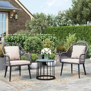 HERA'S HOUSE 3 Pieces Patio Bistro Set, Outdoor Cushioned Chairs with Tempered Glass Top Coffee Table, Luxury Rattan Conversation Furniture Set for Backyard, Balcony HERA'S HOUSE 3 Pieces Patio Bistro Set, Outdoor Cushioned Chairs with Tempered Glass Top Coffee Table, Luxury Rattan Conversation Furniture Set for Backyard, Balcony