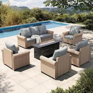 HERA'S HOUSE 6-Piece Patio Furniture Set, Grey | 6 PCS Set/Fire Pit Table Size, Comfortable Seating & Vintage DesignThis patio conversation set features 5 HERA'S HOUSE 6-Piece Patio Furniture Set, Grey | 6 PCS Set/Fire Pit Table Size, Comfortable Seating & Vintage DesignThis patio conversation set features 5