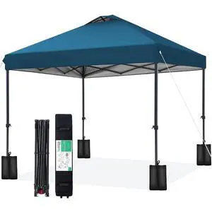 JEAREY 10x10 Pop Up Canopy Tent, Easy Up Outdoor Market Canopy, Lake Blue | Center Lock, 1-push setup, silver-coated top, wheeled bag, 4 sandbags, 8 stakes for beach, markets, camping, sports events JEAREY 10x10 Pop Up Canopy Tent, Easy Up Outdoor Market Canopy, Lake Blue | Center Lock, 1-push setup, silver-coated top, wheeled bag, 4 sandbags, 8 stakes for beach, markets, camping, sports events