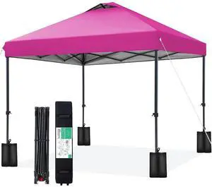 JEAREY 10x10 Pop Up Canopy Tent, Easy Up Outdoor Market Canopy, Rose Pink | Center Lock, 1-push setup, silver-coated top, wheeled bag, 4 sandbags, 8 stakes for beach, markets, camping, sports events JEAREY 10x10 Pop Up Canopy Tent, Easy Up Outdoor Market Canopy, Rose Pink | Center Lock, 1-push setup, silver-coated top, wheeled bag, 4 sandbags, 8 stakes for beach, markets, camping, sports events