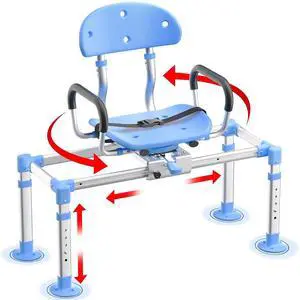 KingPavonini Sliding Shower Chair Tub Transfer Bench, 550 LB Heavy Duty | 360° Swivel Shower Seat, 3-Position Glide, 2mm Flat Frame, Adjustable Height & Backrest, Non-Slip Feet for Elderly Disabled KingPavonini Sliding Shower Chair Tub Transfer Bench, 550 LB Heavy Duty | 360° Swivel Shower Seat, 3-Position Glide, 2mm Flat Frame, Adjustable Height & Backrest, Non-Slip Feet for Elderly Disabled