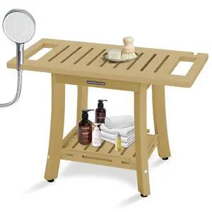 KingPavonini HDPS 25.2'' Shower Bench for Inside Shower, Bamboo L | Waterproof Shower Stool for Shaving Legs, 450 lb, Bathroom Chair Seat with Storage Shelf, for Tub/Outdoor Use, Quick Assembly KingPavonini HDPS 25.2'' Shower Bench for Inside Shower, Bamboo L | Waterproof Shower Stool for Shaving Legs, 450 lb, Bathroom Chair Seat with Storage Shelf, for Tub/Outdoor Use, Quick Assembly