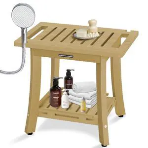 KingPavonini HDPS 18.6'' Shower Bench for Inside Shower, Bamboo M | Waterproof Shower Stool for Shaving Legs, 400 lb, Bathroom Chair Seat with Storage Shelf, for Tub/Outdoor Use, Quick Assembly KingPavonini HDPS 18.6'' Shower Bench for Inside Shower, Bamboo M | Waterproof Shower Stool for Shaving Legs, 400 lb, Bathroom Chair Seat with Storage Shelf, for Tub/Outdoor Use, Quick Assembly