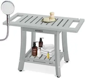 KingPavonini HDPS Shower Bench for Inside Shower to Sit on, 25.2'', Grey | Waterproof Shower Stool for Shaving Legs, 450 lb, Bathroom Chair Seat with Storage Shelf, for Tub/Outdoor Use, Quick Assembly KingPavonini HDPS Shower Bench for Inside Shower to Sit on, 25.2'', Grey | Waterproof Shower Stool for Shaving Legs, 450 lb, Bathroom Chair Seat with Storage Shelf, for Tub/Outdoor Use, Quick Assembly