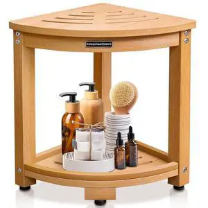 KingPavonini HDPS Corner Shower Stool for Shaving Legs, Waterproof, Teak | Anti-Fracture Shower Bench for Inside Shower, 400 lbs, Storage Shelf, Foot Rest for Small Bathrooms/Tub Use, Quick Assembly KingPavonini HDPS Corner Shower Stool for Shaving Legs, Waterproof, Teak | Anti-Fracture Shower Bench for Inside Shower, 400 lbs, Storage Shelf, Foot Rest for Small Bathrooms/Tub Use, Quick Assembly