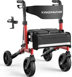 KingPavonini Foldable Rollator Walker for Seniors with Seat, 380 lbs, Red | 6 Heights Fit 4'8"-6'4", Rolling Walker with Dual-Layer Seat, Compact Portable Mobility Aid for Indoor Outdoor, All-Terrain KingPavonini Foldable Rollator Walker for Seniors with Seat, 380 lbs, Red | 6 Heights Fit 4'8"-6'4", Rolling Walker with Dual-Layer Seat, Compact Portable Mobility Aid for Indoor Outdoor, All-Terrain