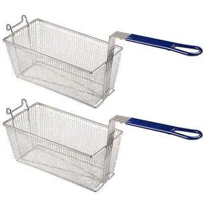 Commercial Deep Fryer Basket, 13 1/4" x 6 1/2" x 6" Size, 2-Pack | Fry Basket with Non-Slip Handle, Heavy Duty Nickel Plated Iron, Sturdy Replacement for Restaurant Kitchen Home Commercial Deep Fryer Basket, 13 1/4" x 6 1/2" x 6" Size, 2-Pack | Fry Basket with Non-Slip Handle, Heavy Duty Nickel Plated Iron, Sturdy Replacement for Restaurant Kitchen Home