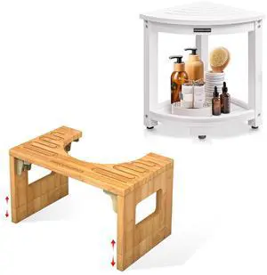 KingPavonini Bamboo Toilet Stool Squat 7in & 9in Adjustable Heights, Corner Shower Stool for Inside Shower Waterproof, Anti-Fading Shower Bench for Shaving Legs, 400 lbs Capacity KingPavonini Bamboo Toilet Stool Squat 7in & 9in Adjustable Heights, Corner Shower Stool for Inside Shower Waterproof, Anti-Fading Shower Bench for Shaving Legs, 400 lbs Capacity