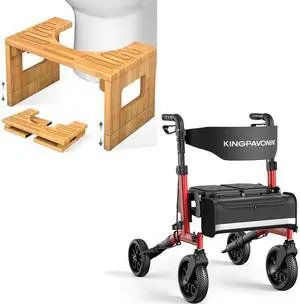 Bamboo Toilet Stool Squat 7in & 9in Adjustable Heights, Walkers for Seniors with Seat, 6-Level Seat & Handle Adjustable Bamboo Toilet Stool Squat 7in & 9in Adjustable Heights, Walkers for Seniors with Seat, 6-Level Seat & Handle Adjustable