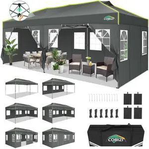 10x20 Pop Up Canopy Tent with 6 Removable Sidewalls, Outdoor, Gray 10x20 Pop Up Canopy Tent with 6 Removable Sidewalls, Outdoor, Gray