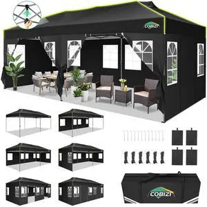 10x20 Pop Up Canopy Tent with 6 Removable Sidewalls, Outdoor, Black 10x20 Pop Up Canopy Tent with 6 Removable Sidewalls, Outdoor, Black