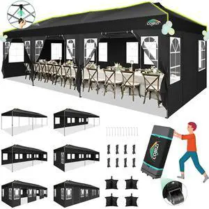10x30 Pop Up Canopy Tent with 8 Removable Sidewalls, Outdoor, Black 10x30 Pop Up Canopy Tent with 8 Removable Sidewalls, Outdoor, Black