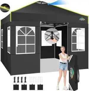 10x10 Pop Up Canopy - One Push Setup Tent, Glow Strips, 4 Sidewalls 10x10 Pop Up Canopy - One Push Setup Tent, Glow Strips, 4 Sidewalls