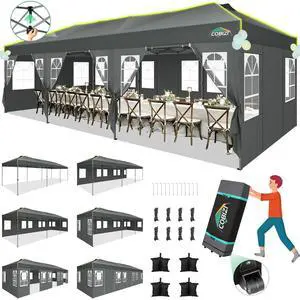 10x30 Pop Up Canopy Tent with 8 Removable Sidewalls, Outdoor, Gray 10x30 Pop Up Canopy Tent with 8 Removable Sidewalls, Outdoor, Gray