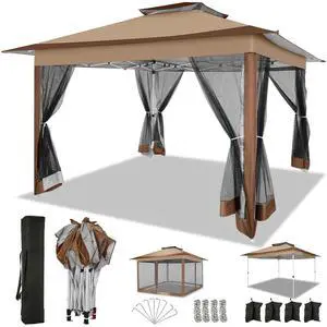 12x12 FT Pop up Gazebo on Clearance Canopy Tent, Carpas para Patio, Easy up Outdoor Canopy Tents with Portable Storage Bag for Backyard, Outdoor Waterproof Gazebos for Garden,Camping, Brown 12x12 FT Pop up Gazebo on Clearance Canopy Tent, Carpas para Patio, Easy up Outdoor Canopy Tents with Portable Storage Bag for Backyard, Outdoor Waterproof Gazebos for Garden,Camping, Brown