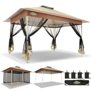 10x15 FT Pop up Gazebo on Clearance - Outdoor pop up Heavy Duty Canopy Tent,carpas para Patio,Screen Tents with Portable Carry Bag, Patio Gazebos for Camping, Garden, Deck, Backyard, Khaki 10x15 FT Pop up Gazebo on Clearance - Outdoor pop up Heavy Duty Canopy Tent,carpas para Patio,Screen Tents with Portable Carry Bag, Patio Gazebos for Camping, Garden, Deck, Backyard, Khaki