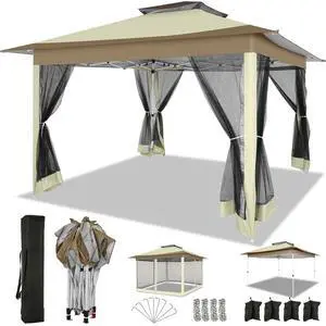 12x12 FT Pop up Gazebo on Clearance Canopy Tent, Carpas para Patio, Easy up Outdoor Canopy Tents with Portable Storage Bag for Backyard, Outdoor Waterproof Gazebos for Garden, Camping, Khaki 12x12 FT Pop up Gazebo on Clearance Canopy Tent, Carpas para Patio, Easy up Outdoor Canopy Tents with Portable Storage Bag for Backyard, Outdoor Waterproof Gazebos for Garden, Camping, Khaki