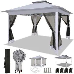 12x12 Pop up Gazebo on Clearance with Mosquito Netting, carpas para Patio Deals, Outdoor Canopy Tent with Portable Carrying Bag, Patio Gazebo for Garden Backyard & Lawn & Beach, Grey 12x12 Pop up Gazebo on Clearance with Mosquito Netting, carpas para Patio Deals, Outdoor Canopy Tent with Portable Carrying Bag, Patio Gazebo for Garden Backyard & Lawn & Beach, Grey