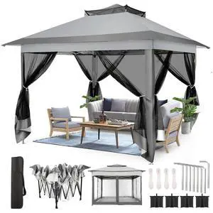 11x11 Pop Up Gazebo Canopy Tent Easy Up Outdoor Gazebo Waterproof Upgrade Portable Gazebo with Mosquito Nettings, Double Vented Roof and Carry Bag for Patio Garden Lawn(Gray) 11x11 Pop Up Gazebo Canopy Tent Easy Up Outdoor Gazebo Waterproof Upgrade Portable Gazebo with Mosquito Nettings, Double Vented Roof and Carry Bag for Patio Garden Lawn(Gray)