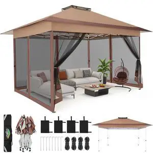 C0BIZI Gazebo 10x15 Pop up Canopy,Gazebos on Clearance-Canopy Tent with Mosquito Netting for Lawn,Garden,Backyard & Patio-Outdoor Tent-Water Resistant and UPF50+ (Brown) C0BIZI Gazebo 10x15 Pop up Canopy,Gazebos on Clearance-Canopy Tent with Mosquito Netting for Lawn,Garden,Backyard & Patio-Outdoor Tent-Water Resistant and UPF50+ (Brown)
