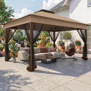 13x13 Pop Up Canopy Tent Gazebos On Clearance- Upgrade Metal Outdoor Canopy Waterproof - Portable Gazebo with Mosquito Nettings, 4 Ropes 8 Stakes and Carry Bag for Patio Garden(Brown) 13x13 Pop Up Canopy Tent Gazebos On Clearance- Upgrade Metal Outdoor Canopy Waterproof - Portable Gazebo with Mosquito Nettings, 4 Ropes 8 Stakes and Carry Bag for Patio Garden(Brown)