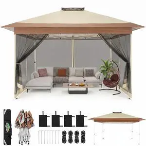 10x15 Pop up Canopy Gazebos on Clearance-Canopy Tent with Mosquito Netting for Lawn,Garden,Backyard & Patio-Outdoor Tent-Water Resistant and UPF50+ (Khaki) 10x15 Pop up Canopy Gazebos on Clearance-Canopy Tent with Mosquito Netting for Lawn,Garden,Backyard & Patio-Outdoor Tent-Water Resistant and UPF50+ (Khaki)