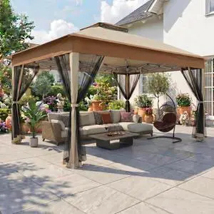 13x13 Pop Up Canopy Tent Gazebos On Clearance Upgrade Metal Outdoor Canopy Waterproof - Portable Gazebo with Mosquito Nettings, 4 Ropes 8 Stakes and Carry Bag for Patio Garden-Khaki 13x13 Pop Up Canopy Tent Gazebos On Clearance Upgrade Metal Outdoor Canopy Waterproof - Portable Gazebo with Mosquito Nettings, 4 Ropes 8 Stakes and Carry Bag for Patio Garden-Khaki