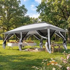 12x20 Pop Up Canopy Tent with Mosquito Netting,Outdoor Screened Gazebo Shelter for Patio and Backyard,Commercial Party Tent with Mesh Walls,Light Gray 12x20 Pop Up Canopy Tent with Mosquito Netting,Outdoor Screened Gazebo Shelter for Patio and Backyard,Commercial Party Tent with Mesh Walls,Light Gray