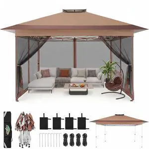 10x15 Pop up Canopy Gazebos on Clearance-Canopy Tent with Mosquito Netting for Lawn,Garden,Backyard & Patio-Outdoor Tent-Water Resistant and UPF50+ (Brown) 10x15 Pop up Canopy Gazebos on Clearance-Canopy Tent with Mosquito Netting for Lawn,Garden,Backyard & Patio-Outdoor Tent-Water Resistant and UPF50+ (Brown)