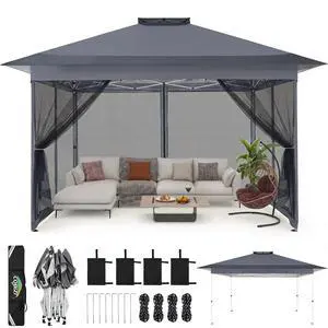 10x15 Pop up Canopy Gazebos on Clearance-Canopy Tent with Mosquito Netting for Lawn,Garden,Backyard & Patio-Outdoor Tent-Water Resistant and UPF50+ (Dark Gray) 10x15 Pop up Canopy Gazebos on Clearance-Canopy Tent with Mosquito Netting for Lawn,Garden,Backyard & Patio-Outdoor Tent-Water Resistant and UPF50+ (Dark Gray)