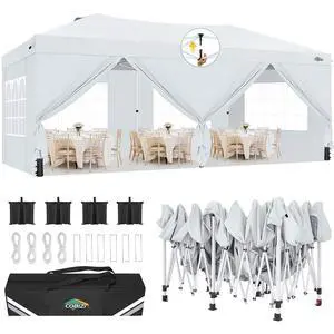 Canopy 10x20 Pop Up Canopy Tent with 6 Sidewalls, One Push Party Tents for Parties Outdoor Wedding Waterproof Gazebo Commercial Event Tent with Sandbags, White Canopy 10x20 Pop Up Canopy Tent with 6 Sidewalls, One Push Party Tents for Parties Outdoor Wedding Waterproof Gazebo Commercial Event Tent with Sandbags, White