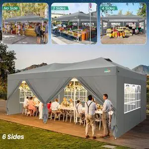 10x20 Pop Up Canopy Tents with 6 Sidewalls, One Push Easy Setup Party Tent for Party, Waterproof Gazebo for Outdoor Wedding & Commercial Events, Air Vents, Slate Grey 10x20 Pop Up Canopy Tents with 6 Sidewalls, One Push Easy Setup Party Tent for Party, Waterproof Gazebo for Outdoor Wedding & Commercial Events, Air Vents, Slate Grey
