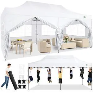 10x20 Heavy Duty Pop Up Canopy Tent with 6 Sidewalls Thicken Frame, Commercial Easy Up Outdoor Wedding Party Tents, All Season Waterproof Windproof with Stakes Sandbags Ropes Roller Bag, White 10x20 Heavy Duty Pop Up Canopy Tent with 6 Sidewalls Thicken Frame, Commercial Easy Up Outdoor Wedding Party Tents, All Season Waterproof Windproof with Stakes Sandbags Ropes Roller Bag, White