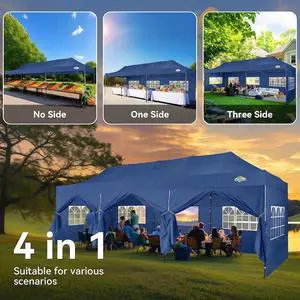 10x30 Heavy Duty Pop Up Canopy Tent with 8 Sidewalls Thicken Frame, Commercial Easy Up Outdoor Wedding Party Tents, All Season Waterproof Windproof with Stakes Sandbags Roller Bag, Dark Blue 10x30 Heavy Duty Pop Up Canopy Tent with 8 Sidewalls Thicken Frame, Commercial Easy Up Outdoor Wedding Party Tents, All Season Waterproof Windproof with Stakes Sandbags Roller Bag, Dark Blue