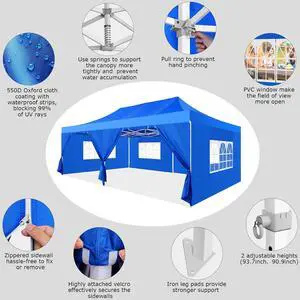 13x26 Heavy Duty Pop Up Canopy Tent with 6 Sidewalls Thicken Frame, Commercial Easy Up Outdoor Wedding Party Tents, All Season Waterproof Windproof with Stakes Sandbags Ropes Roller Bag, Blue 13x26 Heavy Duty Pop Up Canopy Tent with 6 Sidewalls Thicken Frame, Commercial Easy Up Outdoor Wedding Party Tents, All Season Waterproof Windproof with Stakes Sandbags Ropes Roller Bag, Blue
