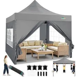 10x10 Heavy Duty Pop Up Canopy Tent with 4 Sidewalls Thicken Frame, Commercial Easy Up Outdoor Wedding Party Tents, All Season Waterproof Windproof with Stakes Sandbags Ropes Roller Bag, Gray 10x10 Heavy Duty Pop Up Canopy Tent with 4 Sidewalls Thicken Frame, Commercial Easy Up Outdoor Wedding Party Tents, All Season Waterproof Windproof with Stakes Sandbags Ropes Roller Bag, Gray