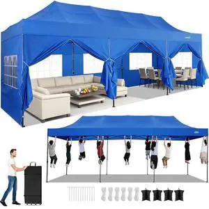 10x30 Heavy Duty Pop Up Canopy Tent with 8 Sidewalls Thicken Frame, Commercial Easy Up Outdoor Wedding Party Tents, All Season Waterproof Windproof with Stakes Sandbags Ropes Roller Bag, Blue 10x30 Heavy Duty Pop Up Canopy Tent with 8 Sidewalls Thicken Frame, Commercial Easy Up Outdoor Wedding Party Tents, All Season Waterproof Windproof with Stakes Sandbags Ropes Roller Bag, Blue