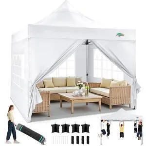 10x10 Heavy Duty Pop Up Canopy Tent with 4 Sidewalls Thicken Frame, Commercial Easy Up Outdoor Wedding Party Tents, All Season Waterproof Windproof with Stakes Sandbags Ropes Roller Bag, White 10x10 Heavy Duty Pop Up Canopy Tent with 4 Sidewalls Thicken Frame, Commercial Easy Up Outdoor Wedding Party Tents, All Season Waterproof Windproof with Stakes Sandbags Ropes Roller Bag, White