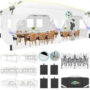 10x20 Pop Up Canopy with 6 Sidewalls One Push Setup, White 10x20 Pop Up Canopy with 6 Sidewalls One Push Setup, White